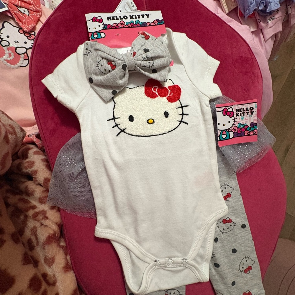 Hello Kitty White and Gray Onesie with Red Bow and Tutu